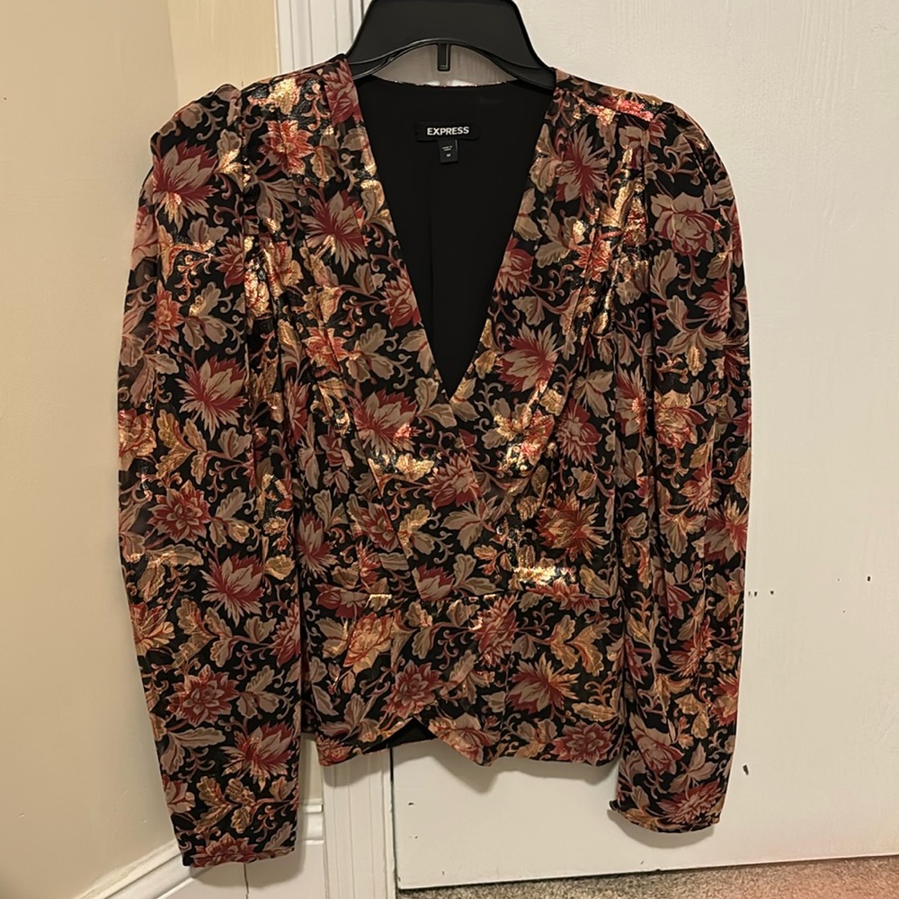 Women’s Floral Blouse- Gold Shimmer